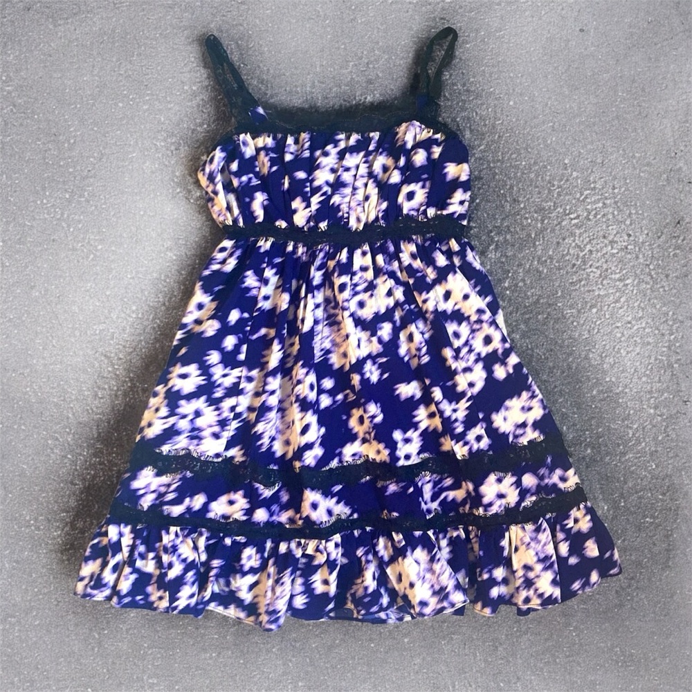 Urban Outfitters NWT Purple and Black Floral babydoll dress with lace trim